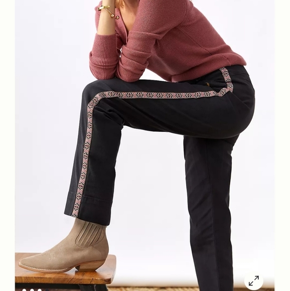Anthropologie / Tapered Side Stripe Pants / 6 / Black / Embroidery - Picture 3 of 7